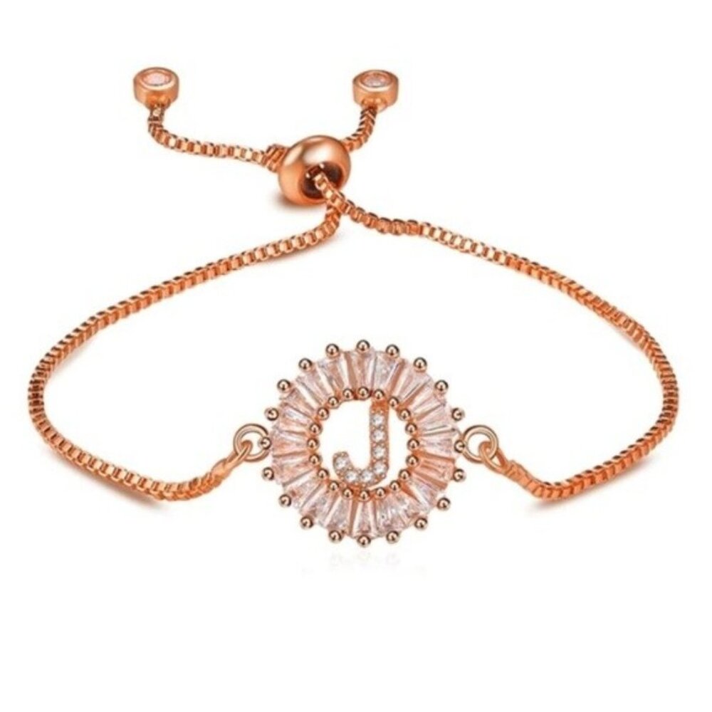 Letter "J" Initial Letter Rose Gold Bracelet